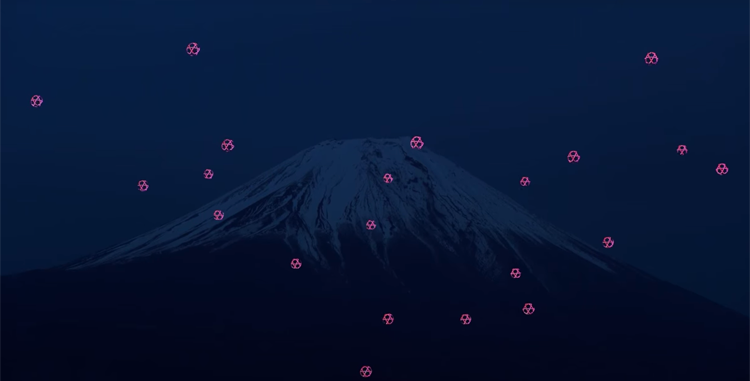 Adembenemende drone-lichtshow bij Mount Fuji in Japan